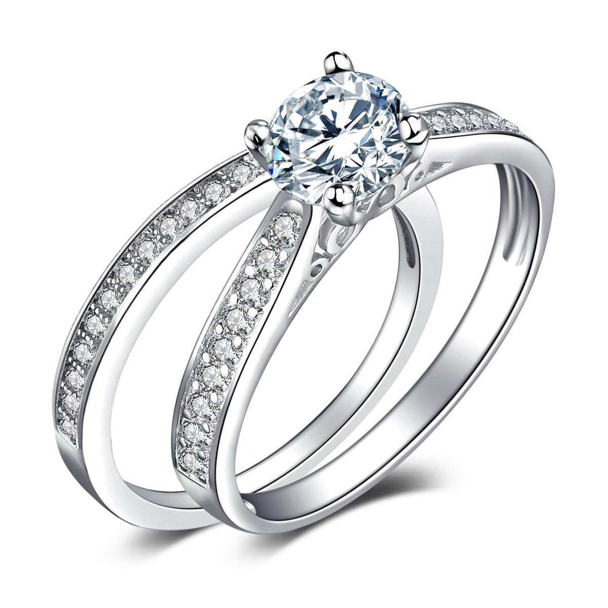 JewelryPalace 1ct Simulated Diamond Engagement Rings for Women, 14k White Yellow Rose Gold Plated 925 Sterling Silver Promise Rings for her, Cubic Zirconia Anniversary Wedding Eternity Band Ring Set