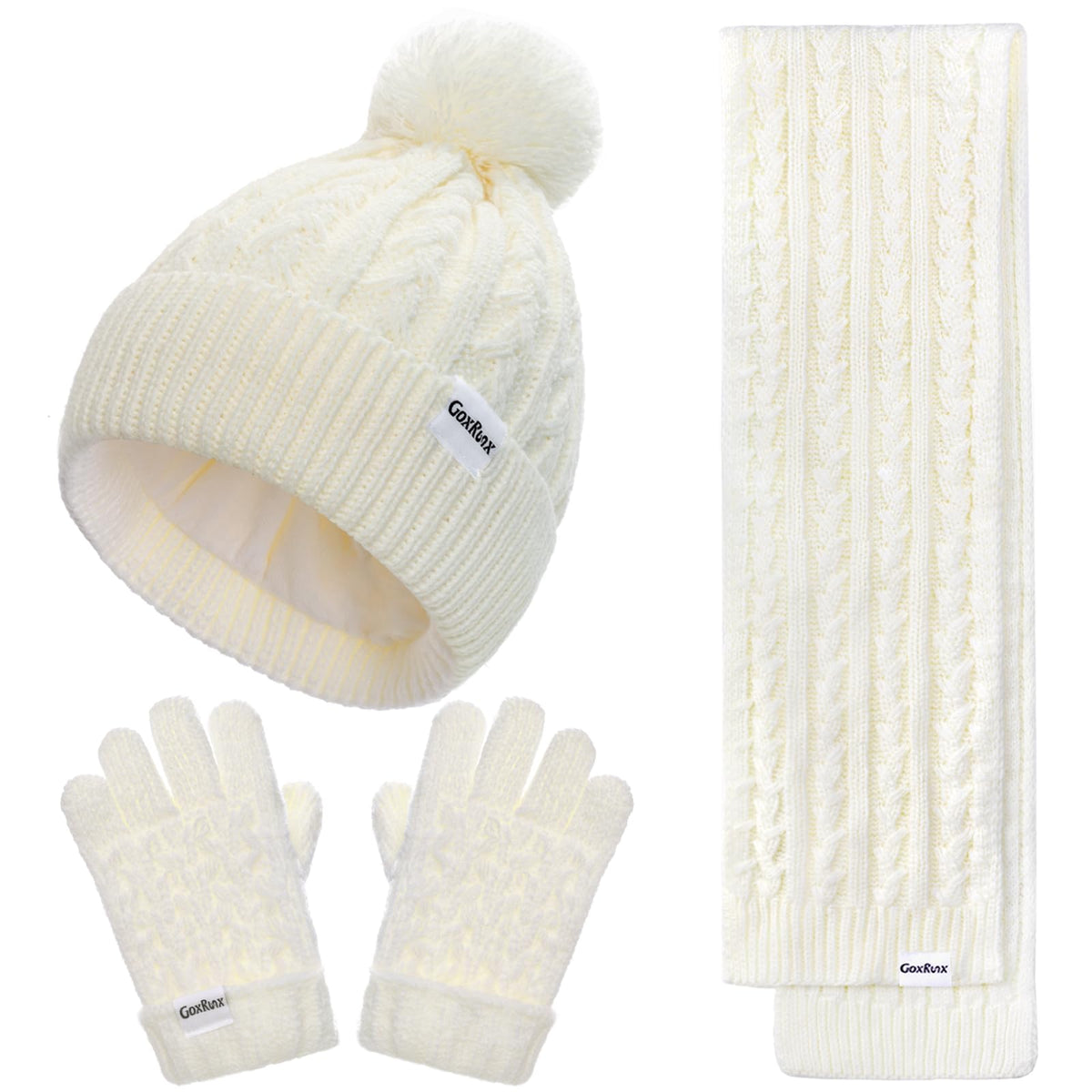 Kids Winter Hat Gloves Scarf Set, Girls Boys Winter Beanie Hat Mittens Scarf Knit Set with Thick Fleece Lined for Children