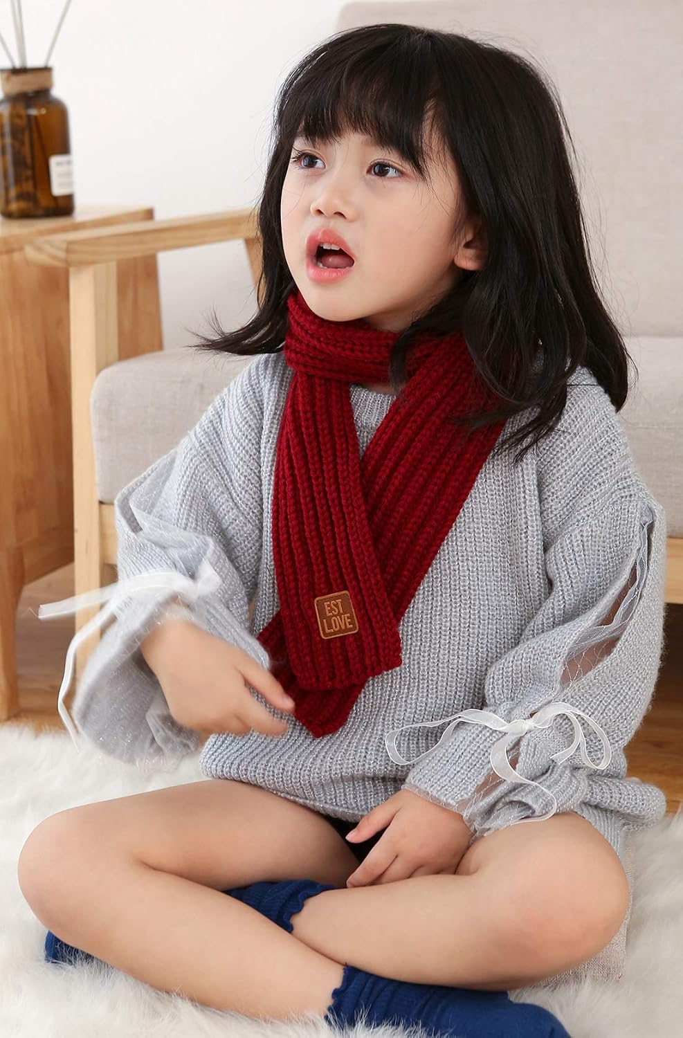 Kids Winter Knitted Warm Scarf Boys Girls Toddlers Solid Color Soft Scarfs Neck Warmer