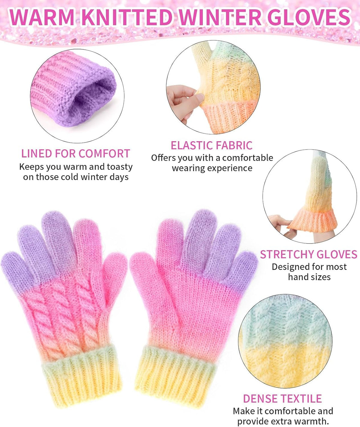Kids Winter Hat Scarf Gloves Set, Toddler Girl Boy 8% Wool Fleece Lined Pom Beanie Knit Neck Mittens Children Christmas Gifts