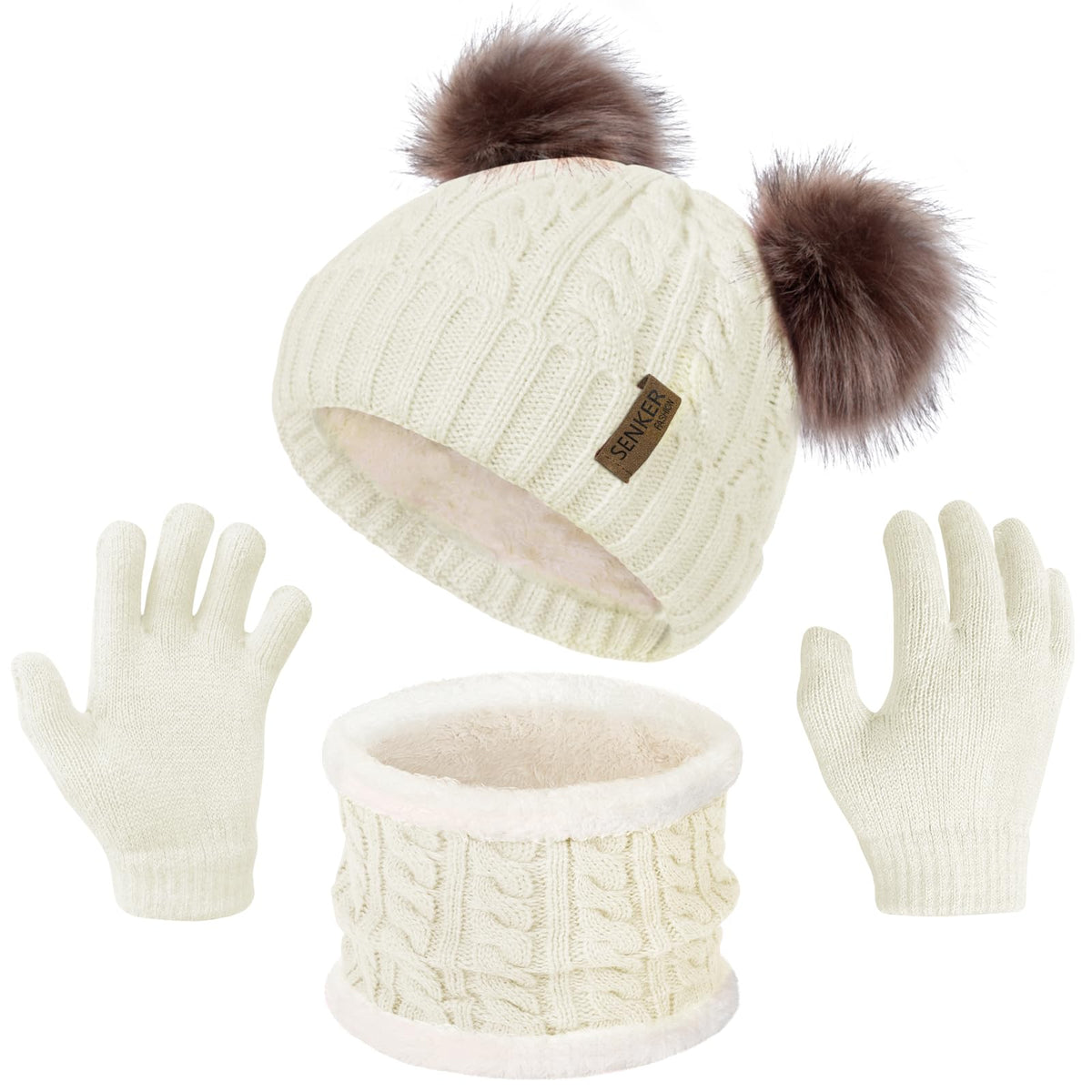Kids Winter Hat Gloves Scarf Set, Beanie for Girls Boys