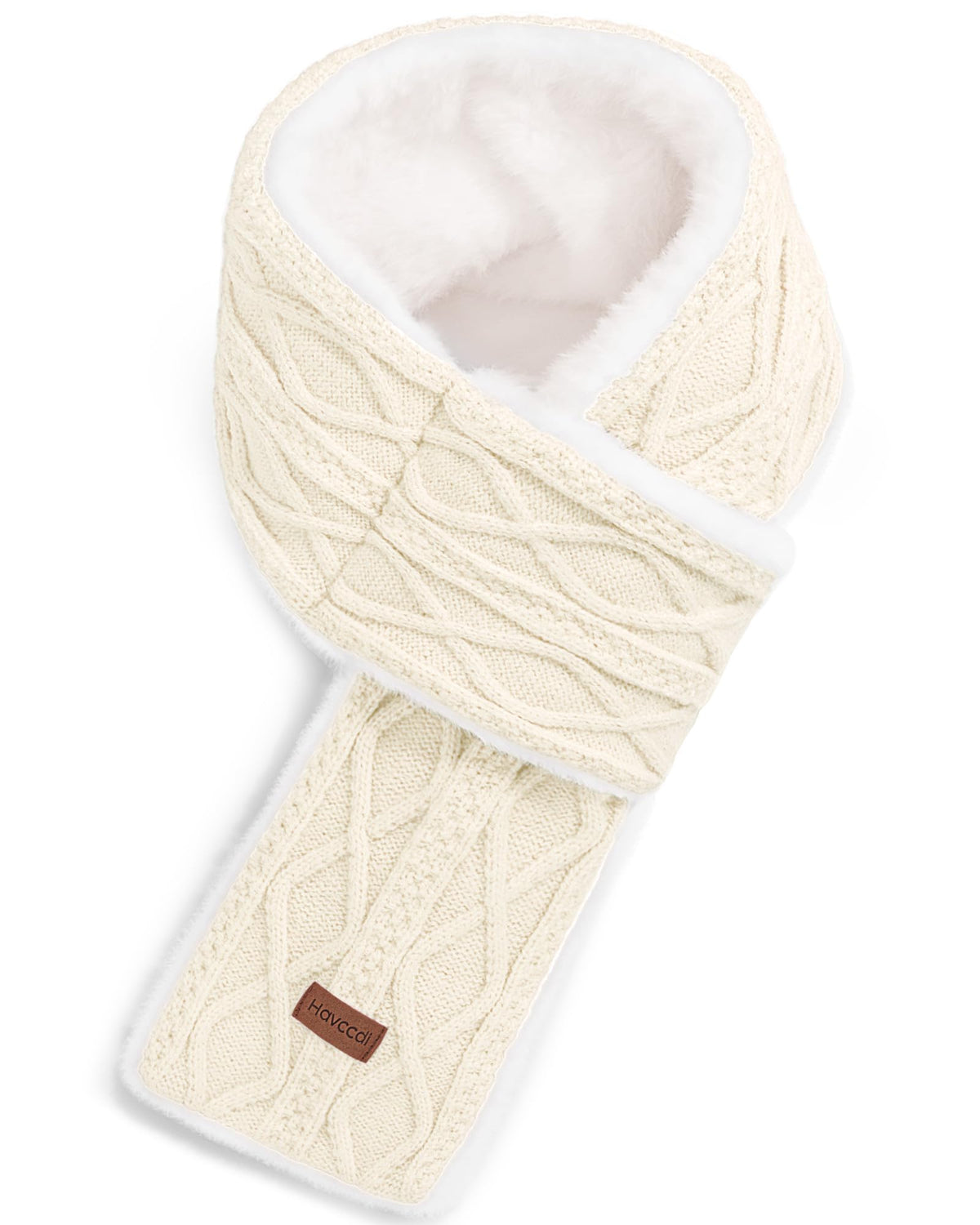 Kids Winter Scarf for Girls Boys, Plush Fur Lined Knitted Cross Tie Scarves