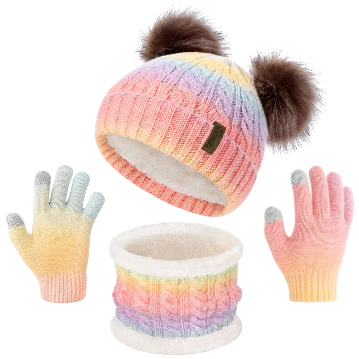 Kids Winter Hat Gloves Scarf Set, Beanie for Girls Boys
