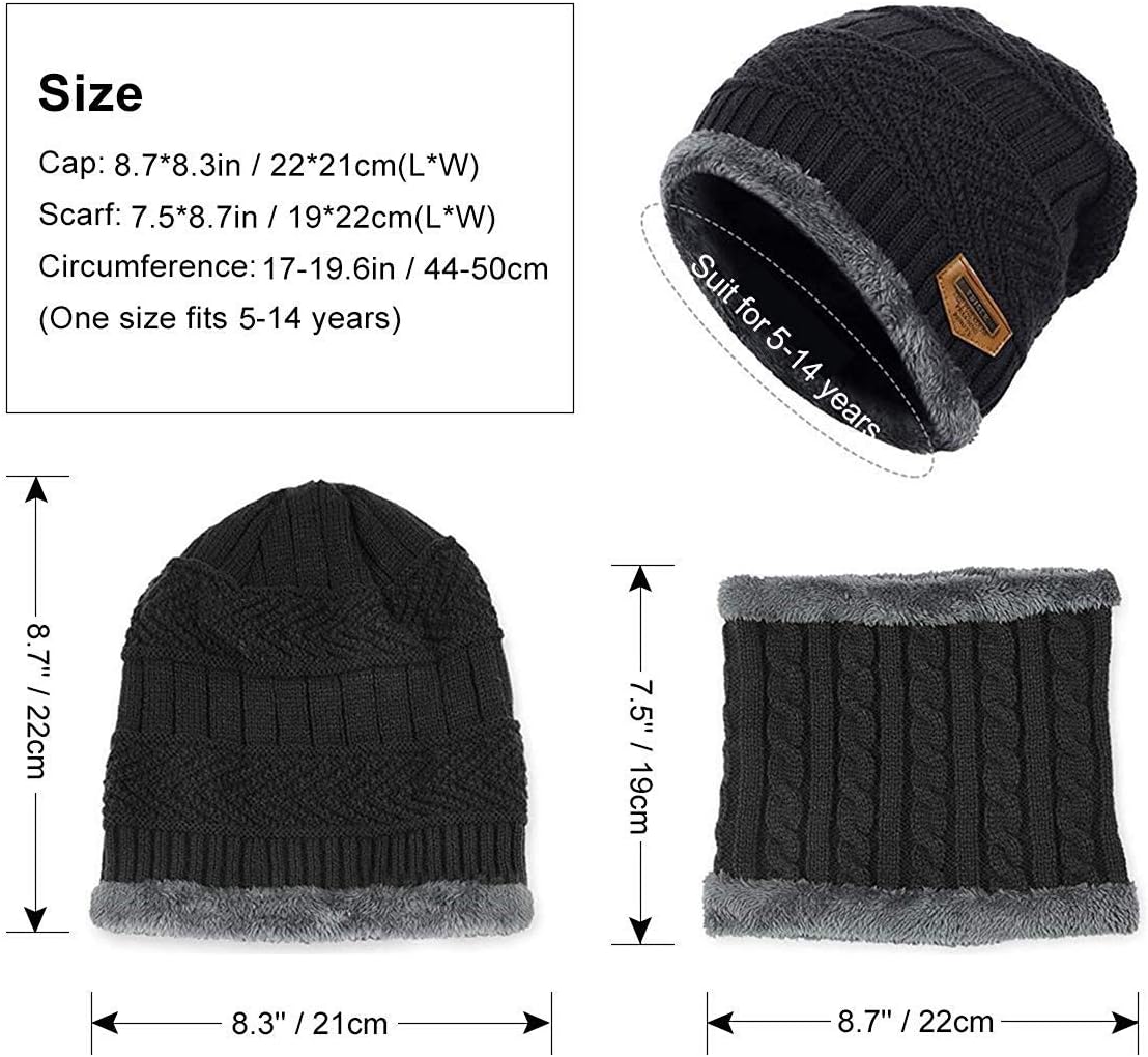 Kids Winter Beanie Scarf Set for Boys Girls Ages 5-14