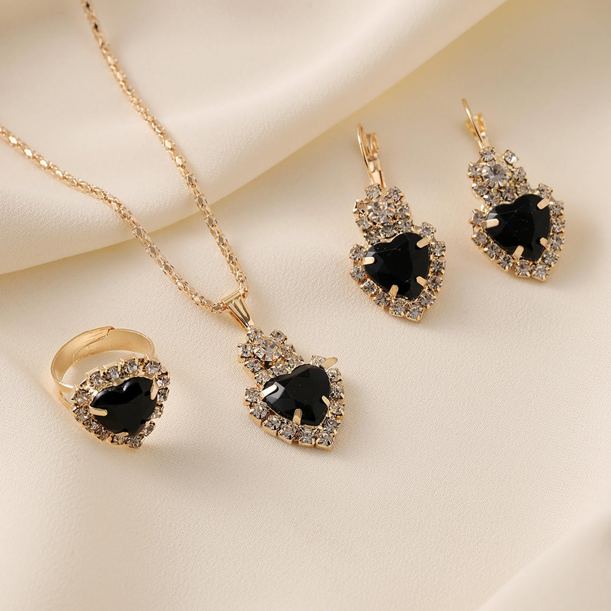 Women Earrings Necklace Ring Set Heart Pendant Lightweight Jewelry Set for Women