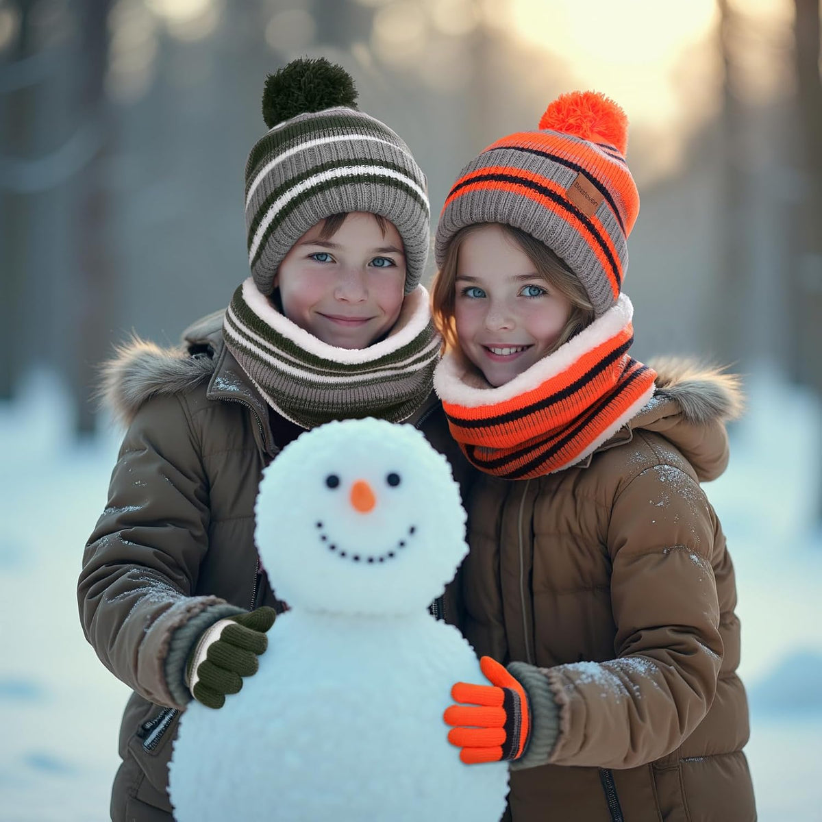Kids Winter Hat Gloves Scarf Set: Girls Boys Beanie Fleece Lined Ages 6-10