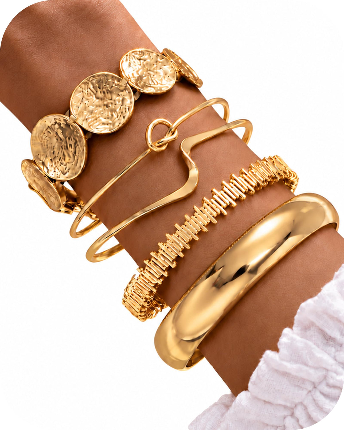 5Pcs Gold Bangle Bracelets for Women, Chunky Stackable Cuff Bracelet Set