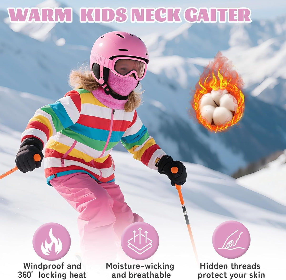 Kids Fleece Neck Warmer Gaiter, Winter Velvet Scarf Face Cover for Boys Girls Double-Layer Ski Mask for Cold Weather