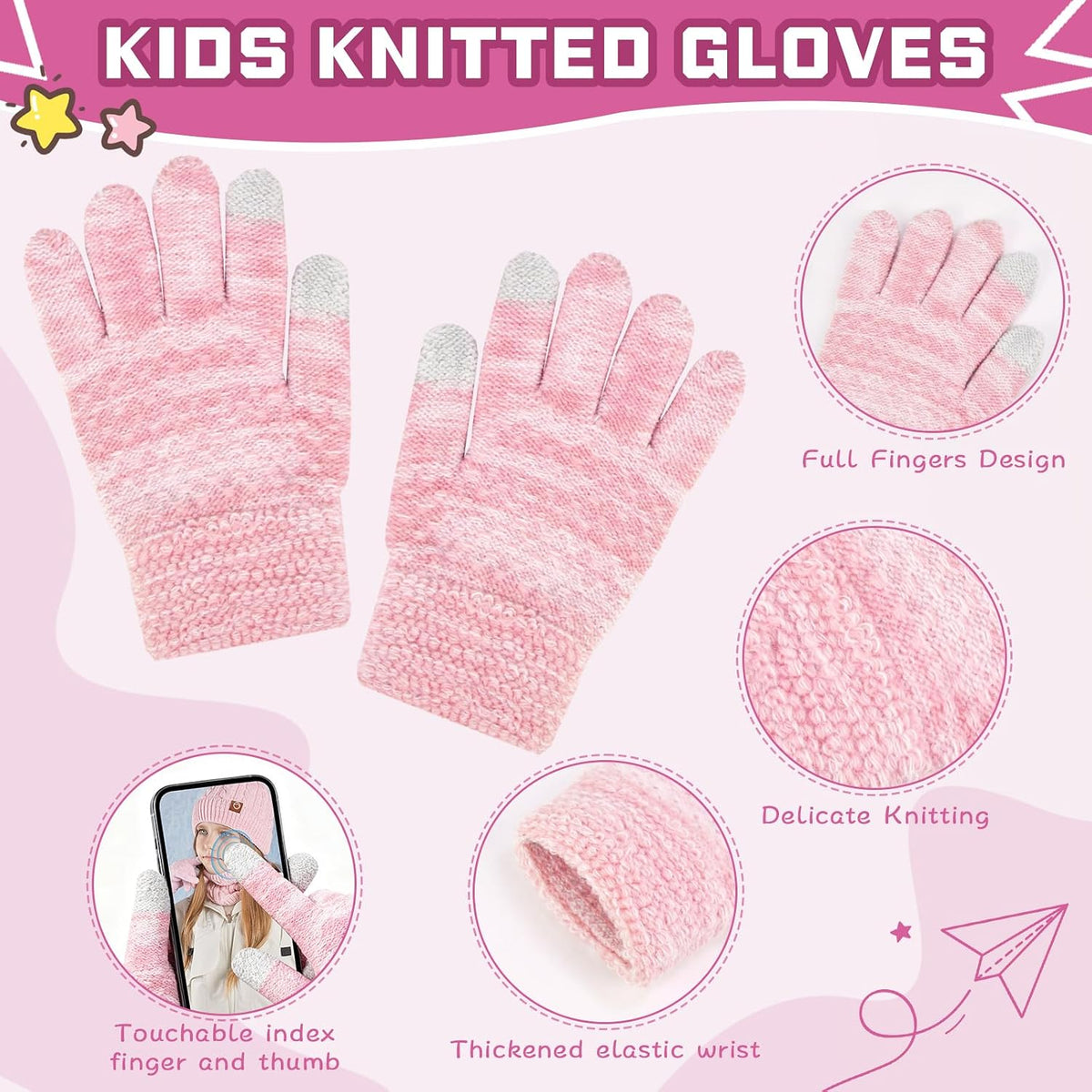 ZOORON Kids Winter Hat Gloves Scarf Set, Girls Boys Hats Beanie with Pom