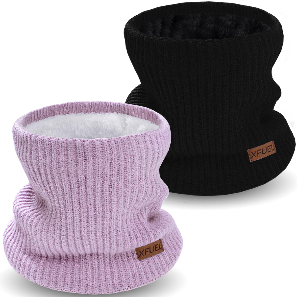 Kids Neck Warmer, 2 Pack, Knitted Winter Neck Gaiter, Fleece Lined Infinity Scarf for Boys Girls