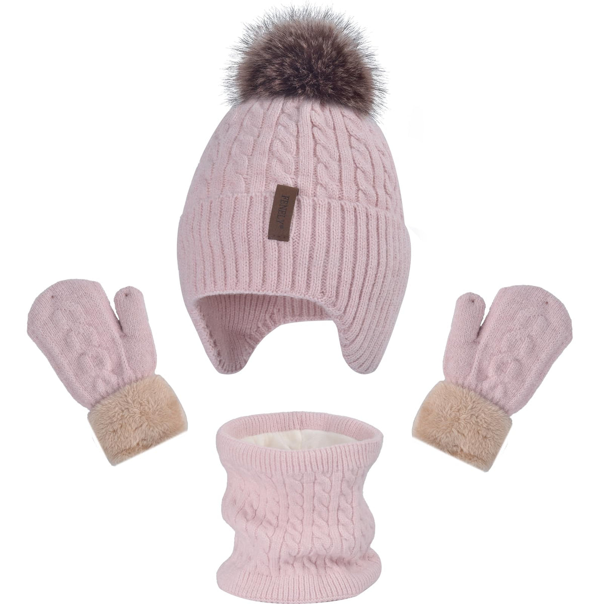 Kids Winter Hat Gloves Scarf Set for 2-14 Years Old Warm Fleece Lining