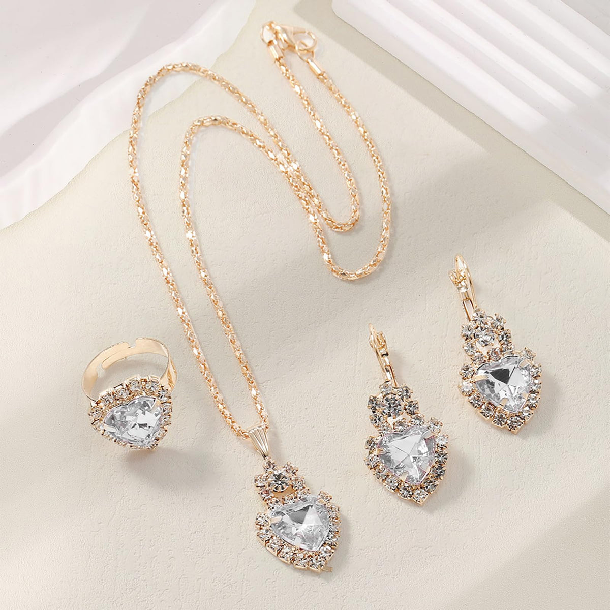 Women Earrings Necklace Ring Set Heart Pendant Lightweight Jewelry Set for Women