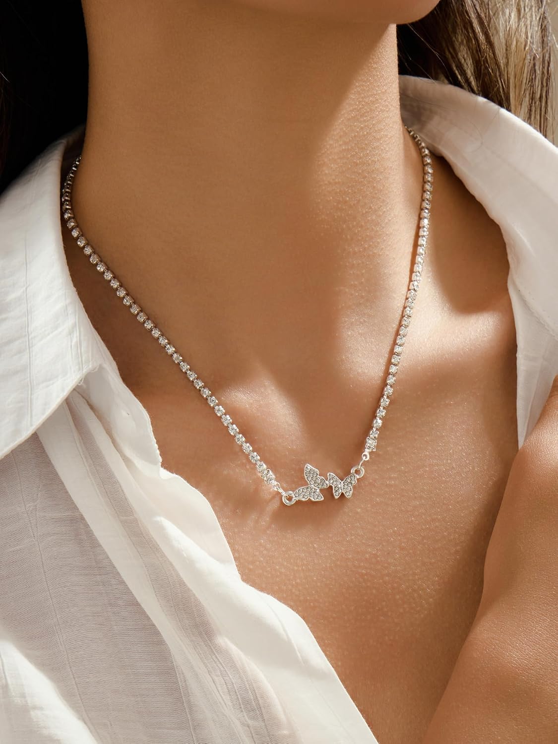1 Set Silver Jewelry for Women, Drop Necklace and Stud Earrings, Elegant Women's Accessories for Special Occasions, Classic Silver Chain Necklace and Earrings