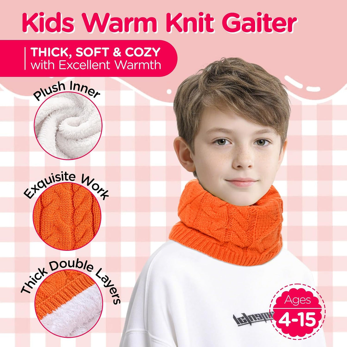 Wandx Kids Neck Warmer Gaiter Winter Infinity Scarf for Boys Girls