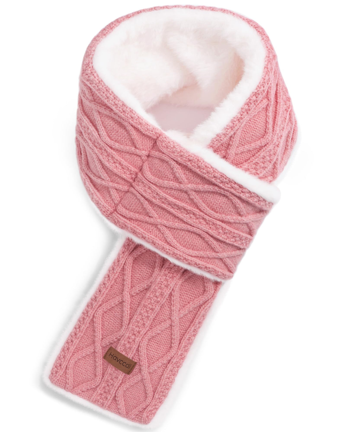 Kids Winter Scarf for Girls Boys, Plush Fur Lined Knitted Cross Tie Scarves