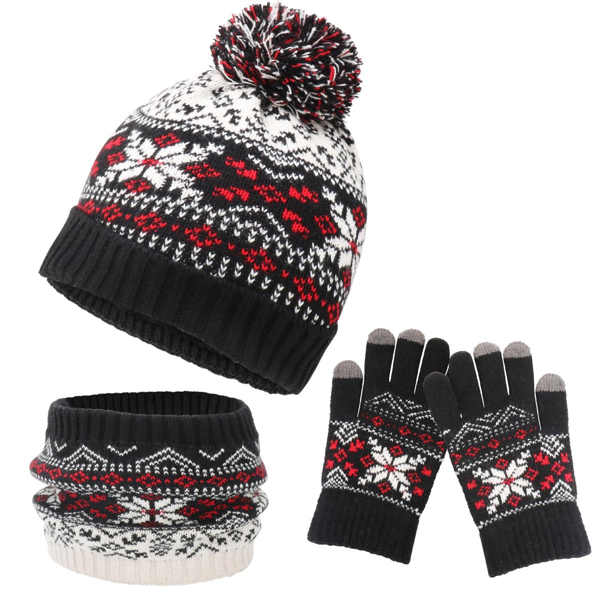Boys Girls Winter Hat Gloves Scarf Set for 5-10 Years Old, Christmas Gifts for Kids Children's Beanie, Soft Knit Neck Warmer