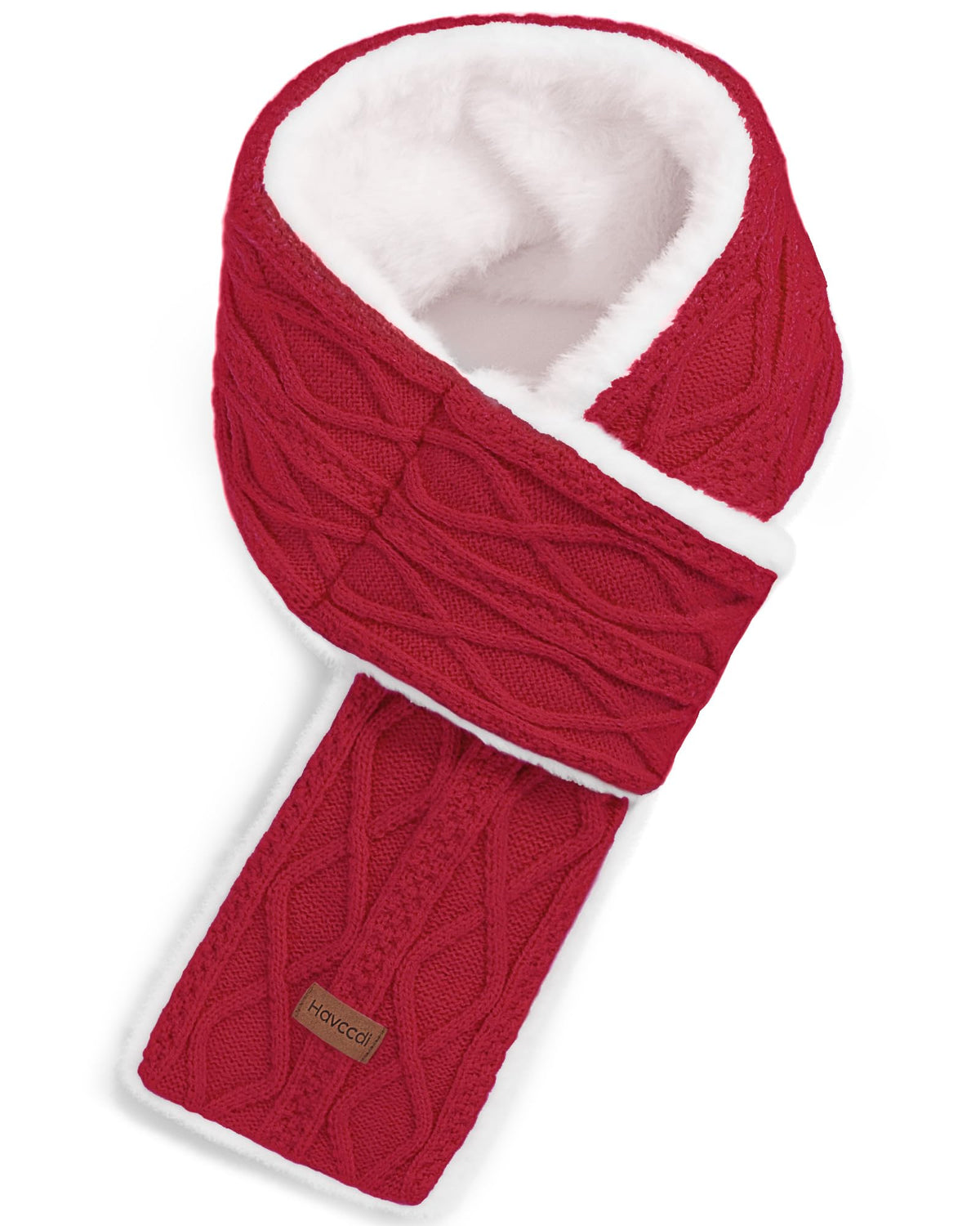 Kids Winter Scarf for Girls Boys, Plush Fur Lined Knitted Cross Tie Scarves