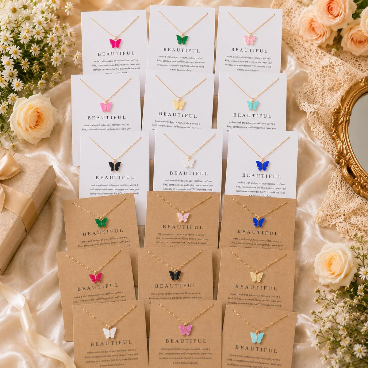 Rrdaily Dainty Colorful Butterfly Pendant Necklace Set for Women,Bohemian Acrylic Butterfly Chain Necklace Cute Jewelry Gift