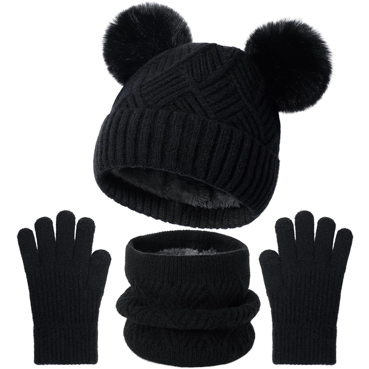 3 Pcs Kids Winter Hat Gloves Scarf Set, Toddler Thermal Fleece Lined Set