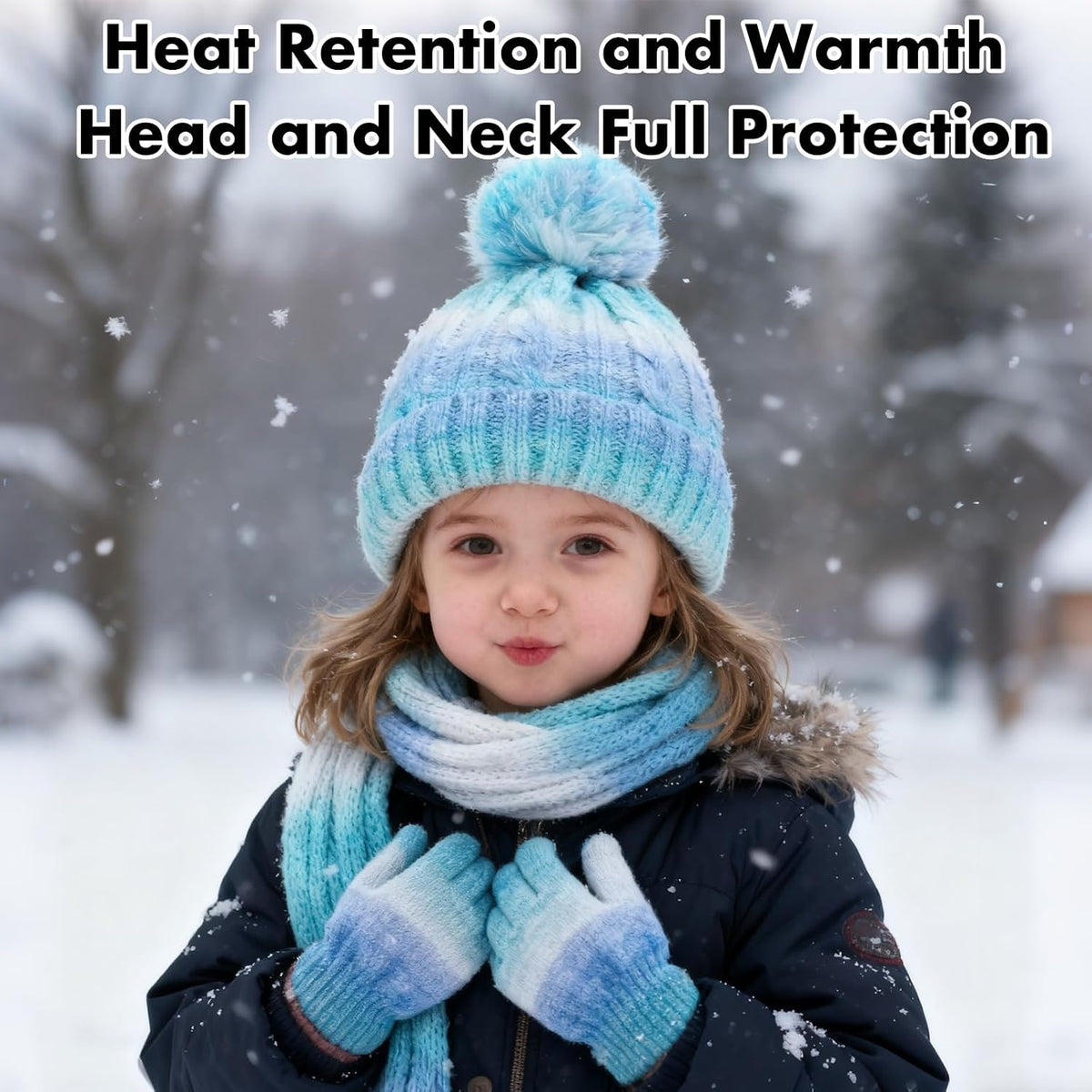 Kids Winter Beanie Hat Gloves Scarf Set, Girls Toddler Children Beanie Hats Gloves Knit Set Neck Warmer for Girls 2-8 year