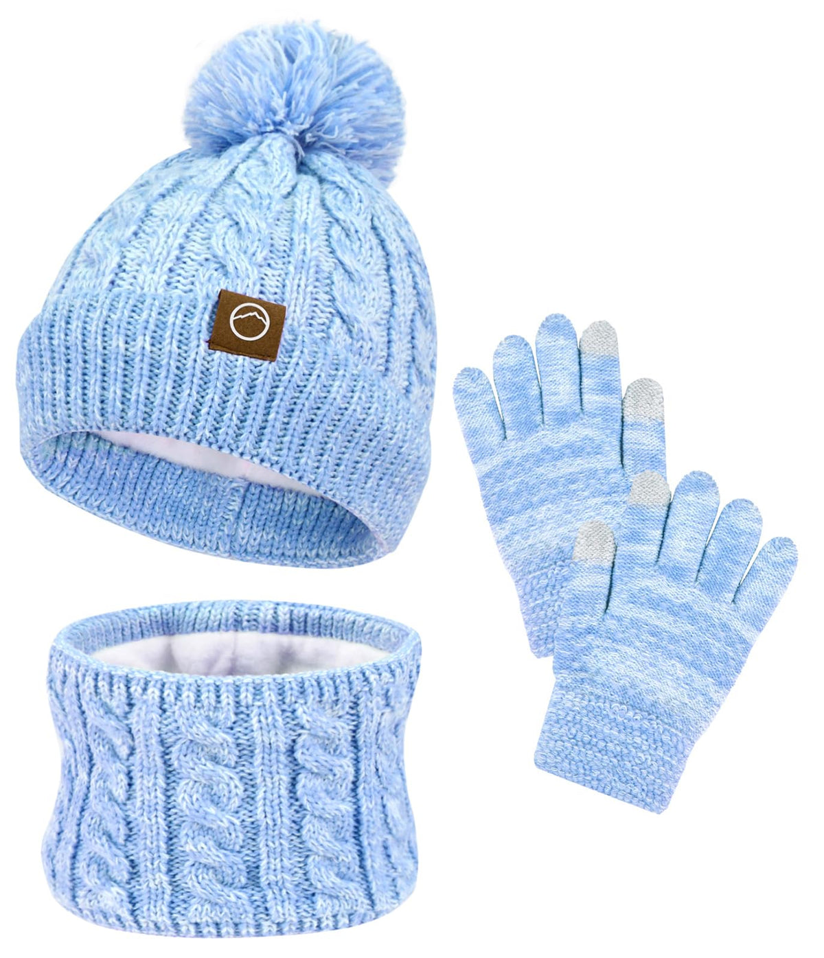 ZOORON Kids Winter Hat Gloves Scarf Set, Girls Boys Hats Beanie with Pom