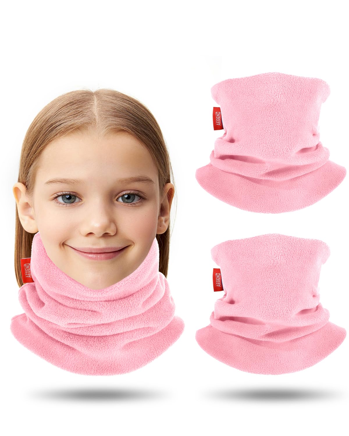 Aegend Neck Warmer for Kids 2 Pack, Double-Layer Fleece Ski Neck Gaiter for Boys Girls Youth Winter Cold Weather Scarf