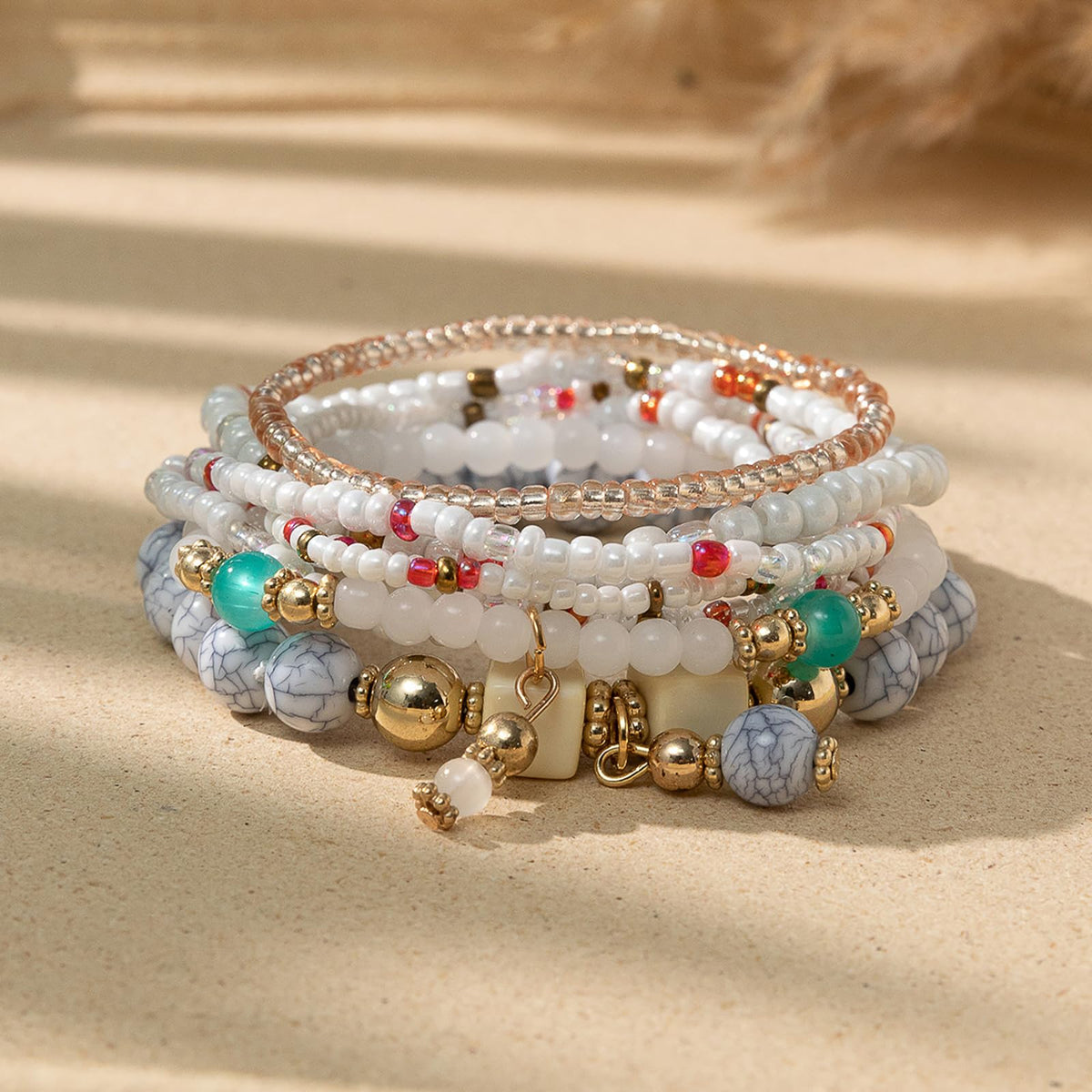 Beaded Bracelets for Women,Bohemian Stackable Style Multilayered Stretch Bracelets Friendship Jewelry Summer
