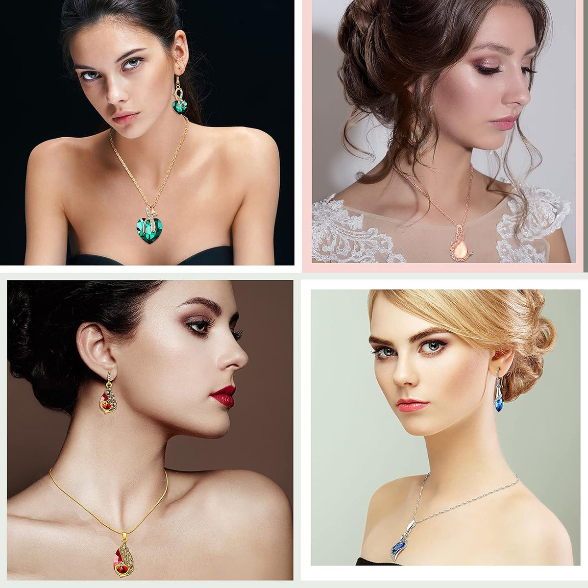 MTLEE 4 Set Peacock Jewelry for Women, Earrings and Necklace Set, Gifts