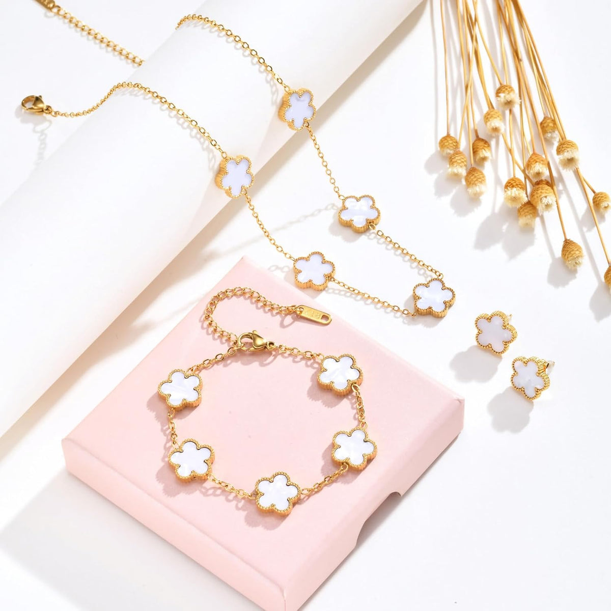 Necklaces Bracelets Earring Jewelry Set - 18K Gold Plated Lucky Necklace