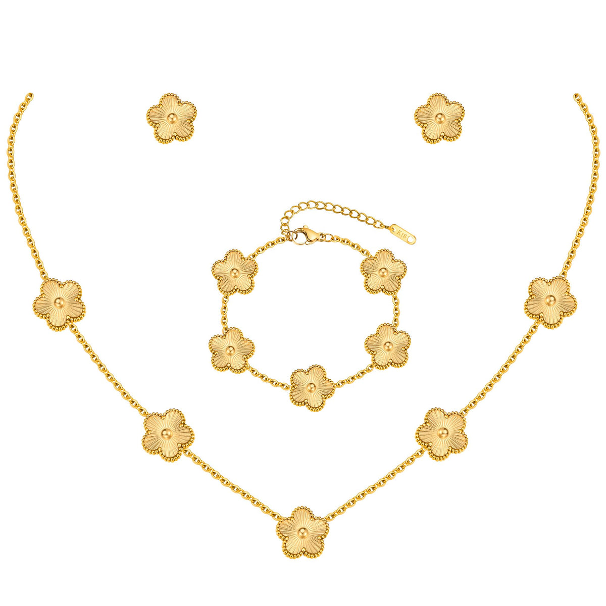 Necklaces Bracelets Earring Jewelry Set - 18K Gold Plated Lucky Necklace