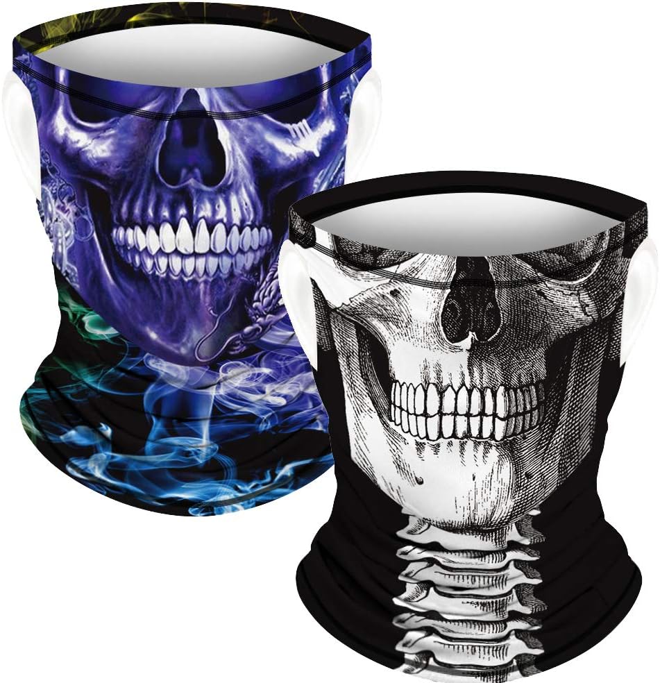 Ainuno 2 Pack Kids Neck Gaiter (7-12 Years),Face Bandana Mask with Ear Loops for Child Funny Printed