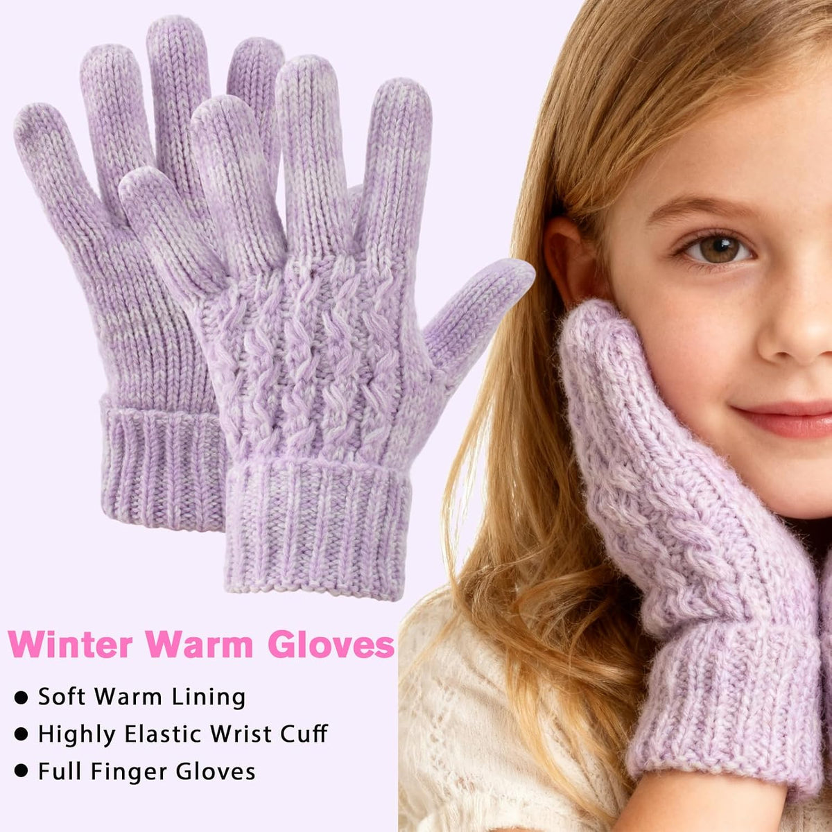 Girls Winter Hat Scarf Gloves Set, Toddler Fleece Lined Beanie Hat with Pom Rainbow Hat Scarf Mittens for Girl 4-15 Year