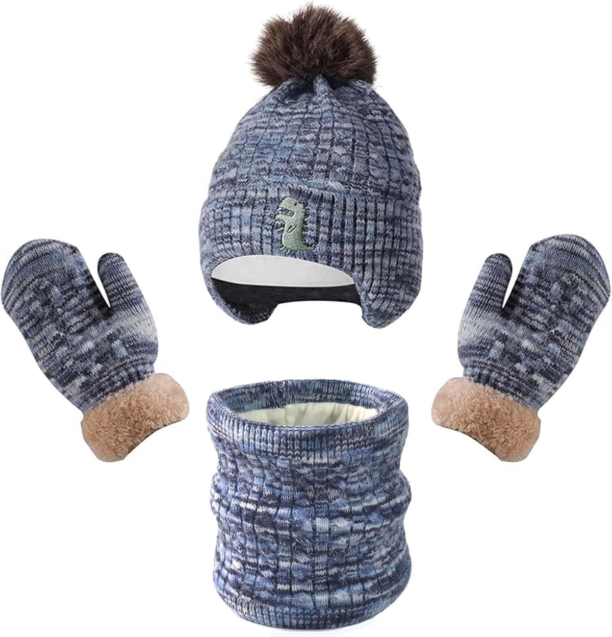 Kids Winter Hat Gloves Scarf Set for 2-14 Years Old Warm Fleece Lining