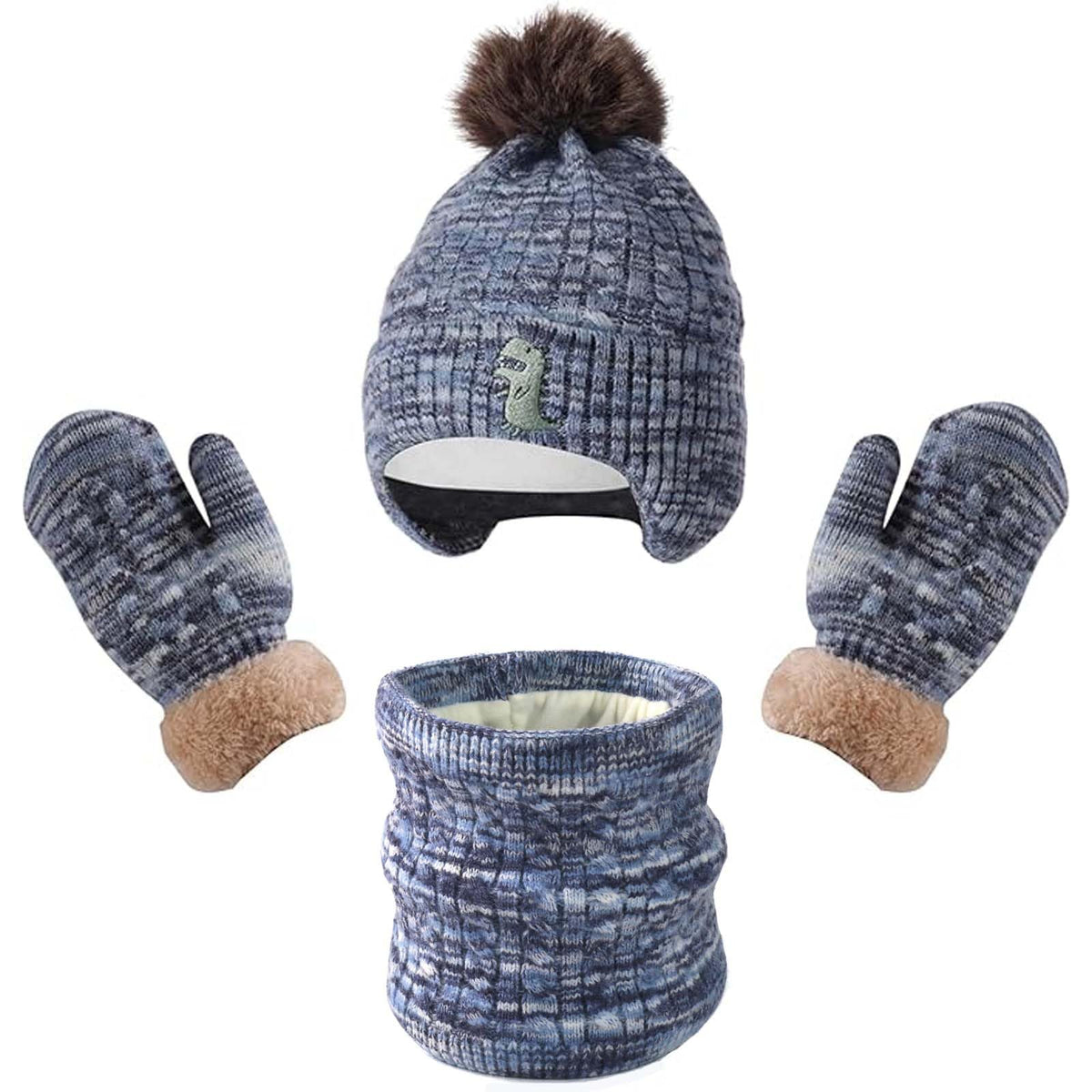 Kids Winter Hat Gloves Scarf Set for 2-14 Years Old Warm Fleece Lining