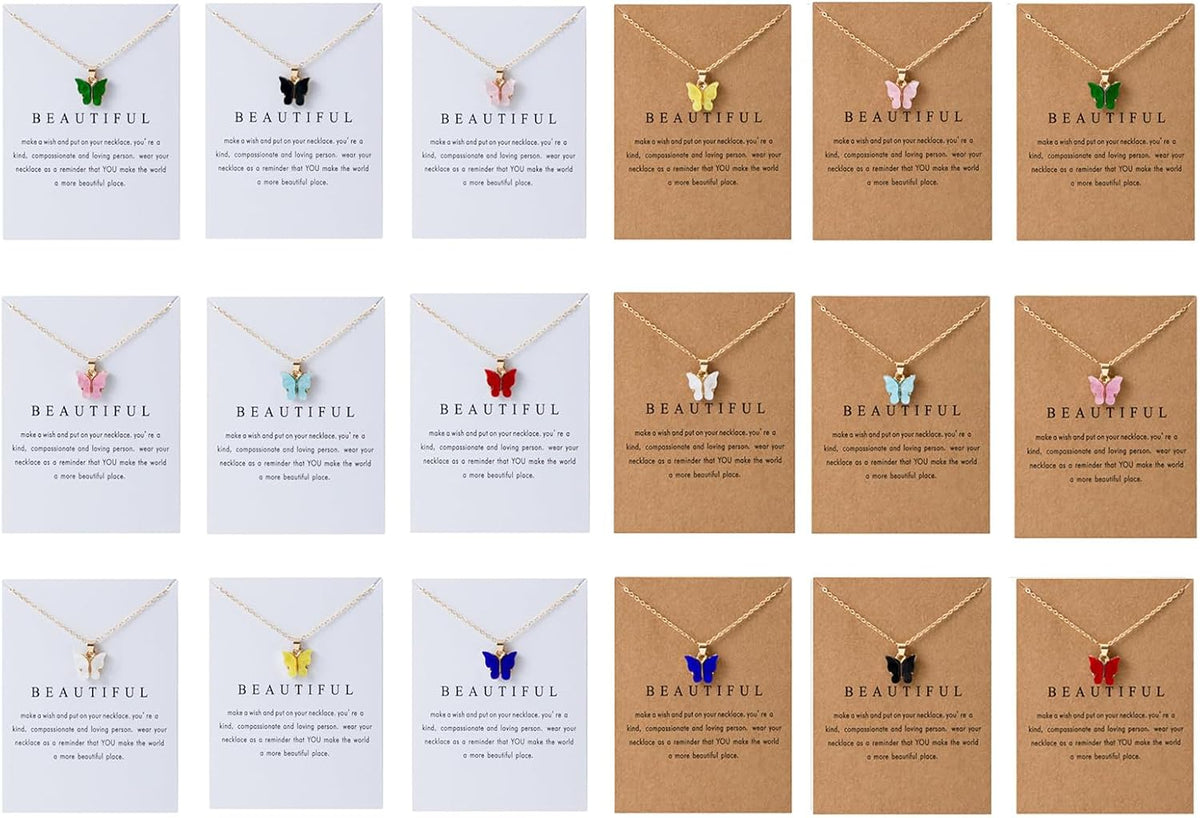 Rrdaily Dainty Colorful Butterfly Pendant Necklace Set for Women,Bohemian Acrylic Butterfly Chain Necklace Cute Jewelry Gift