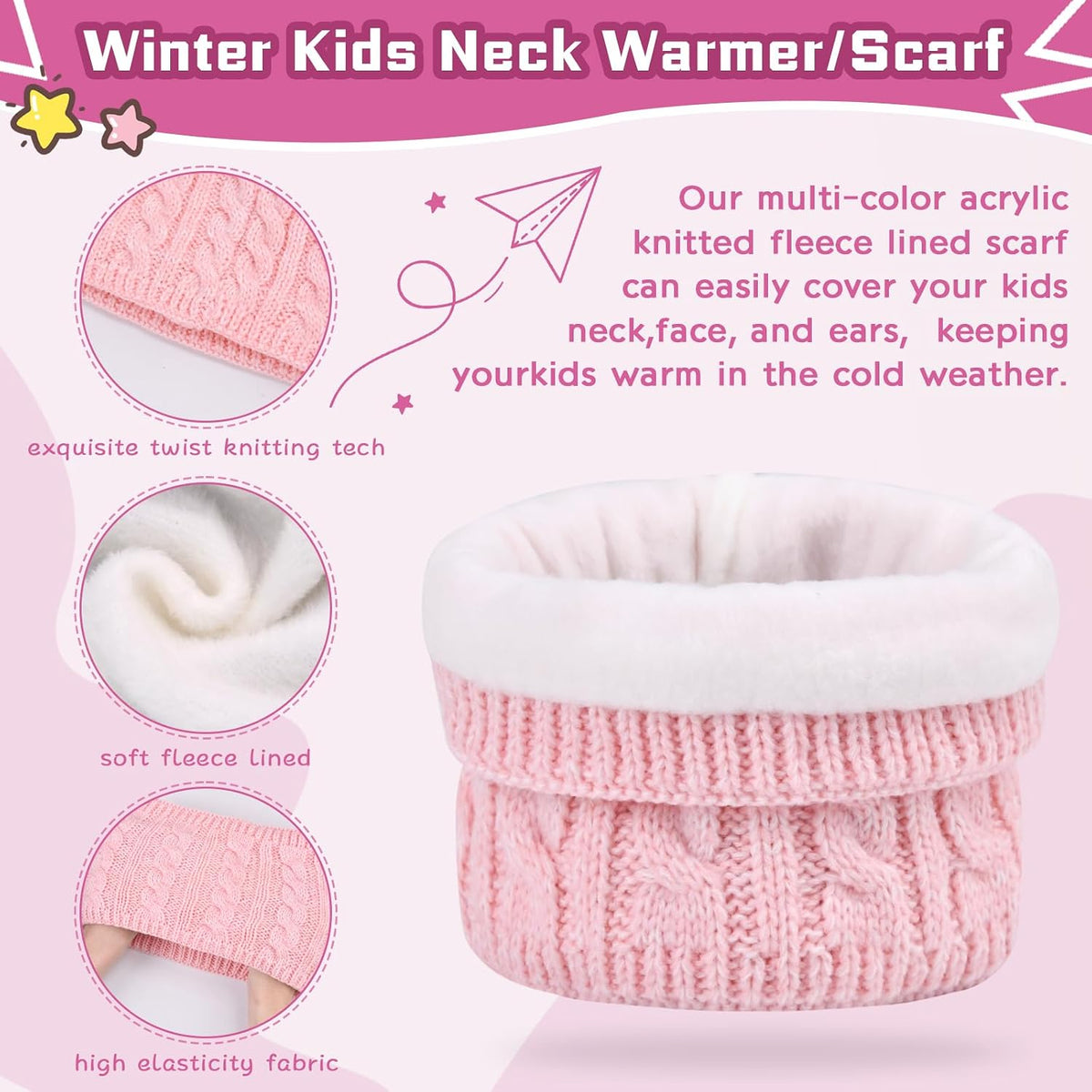 ZOORON Kids Winter Hat Gloves Scarf Set, Girls Boys Hats Beanie with Pom