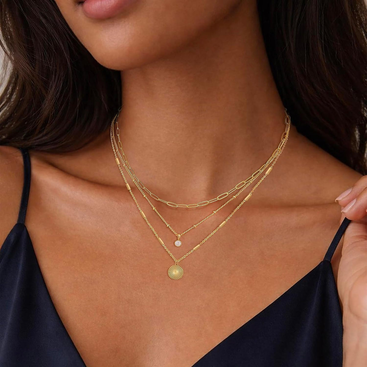 Layered Necklaces for Women Trendy,Gold Necklace Stack 14K Gold Plated Layering Pendant Necklace Set Statement Necklaces for Women Waterproof Gold Jewelry