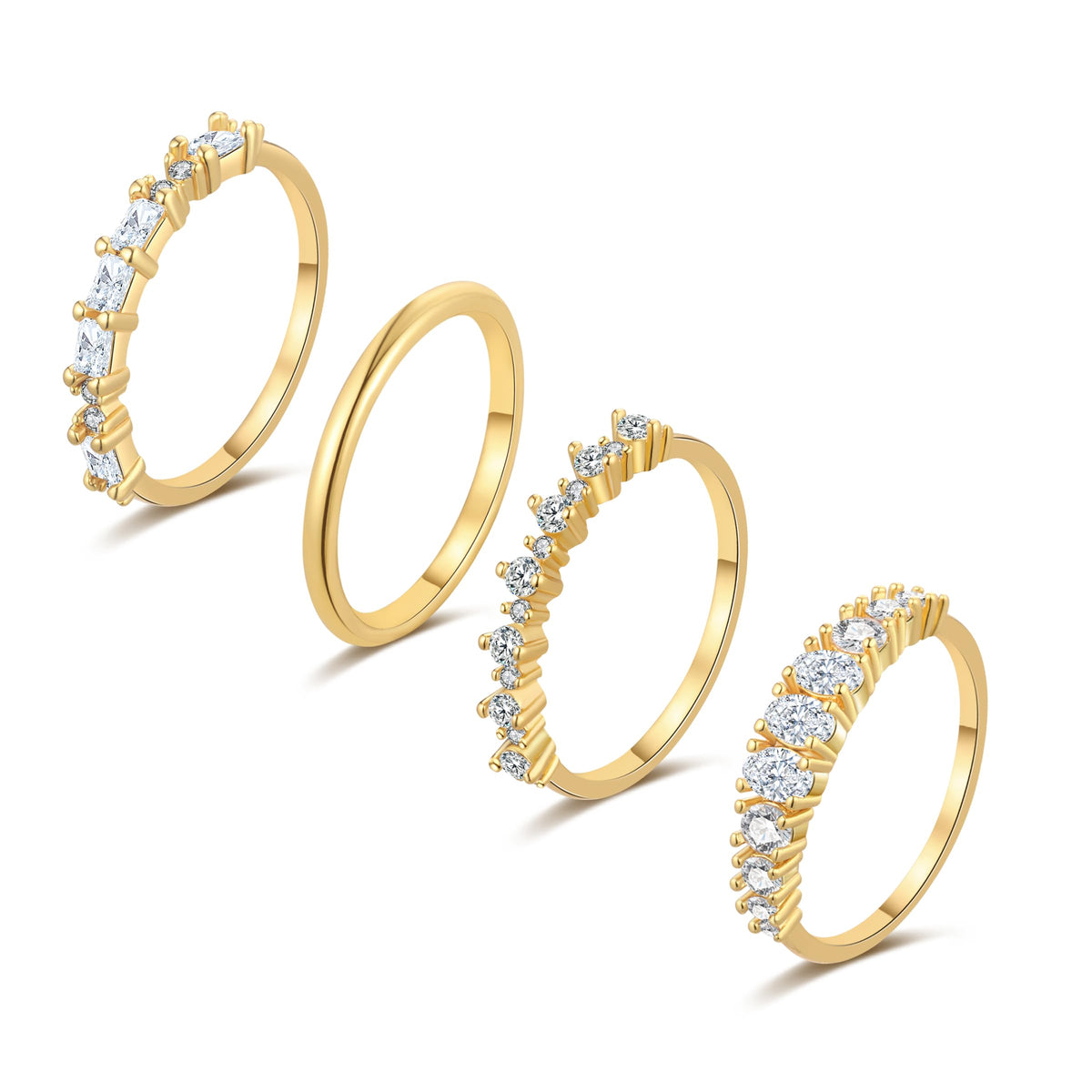 WFYOU Gold Rings for Women that Don't Tarnish Cubic Zirconia Ring Stackable Rings for Women Dainty 14K Gold Plated Rings Set Wedding Bands for Women Gold Jewelry Ring Size 6 7 8 9 10