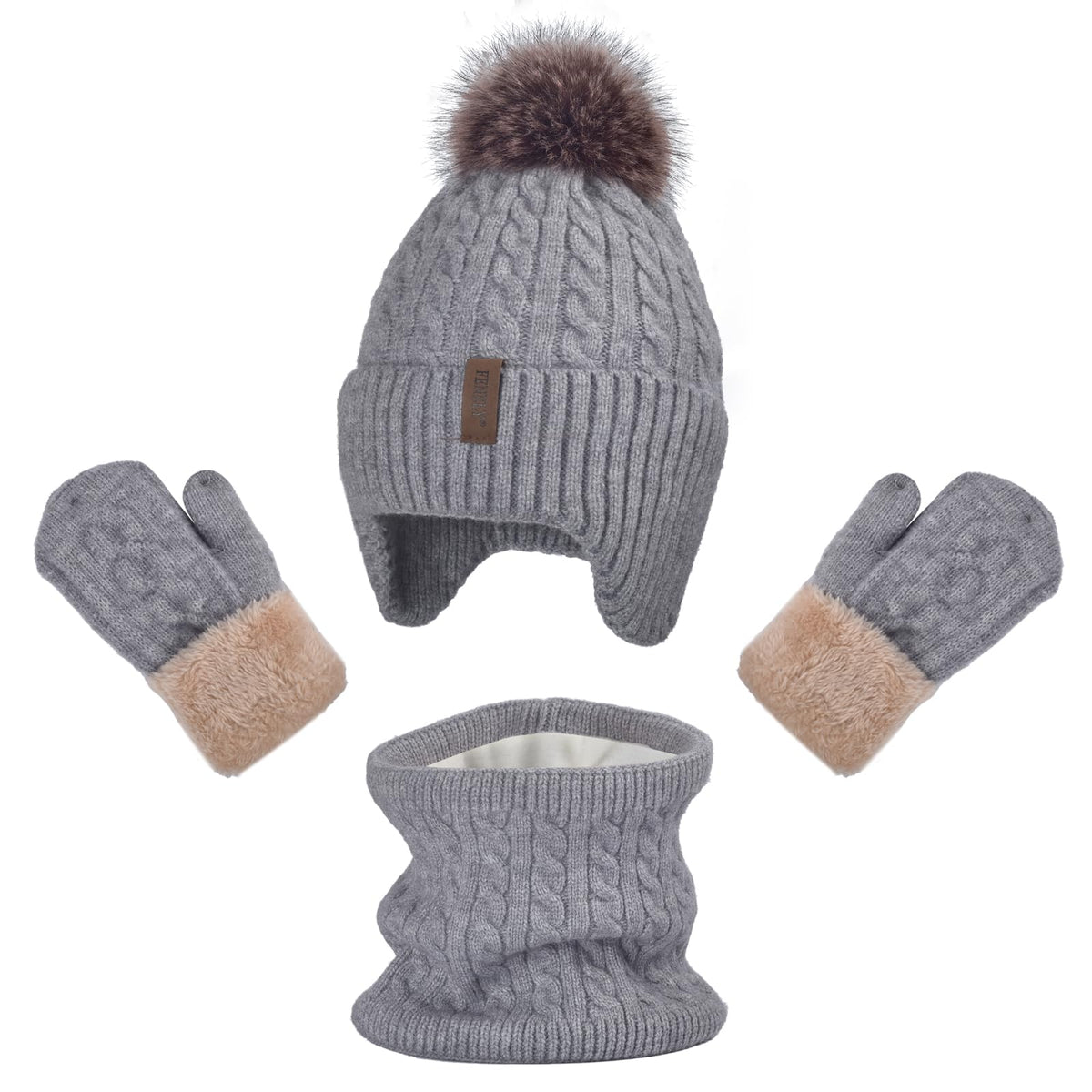 Kids Winter Hat Gloves Scarf Set for 2-14 Years Old Warm Fleece Lining