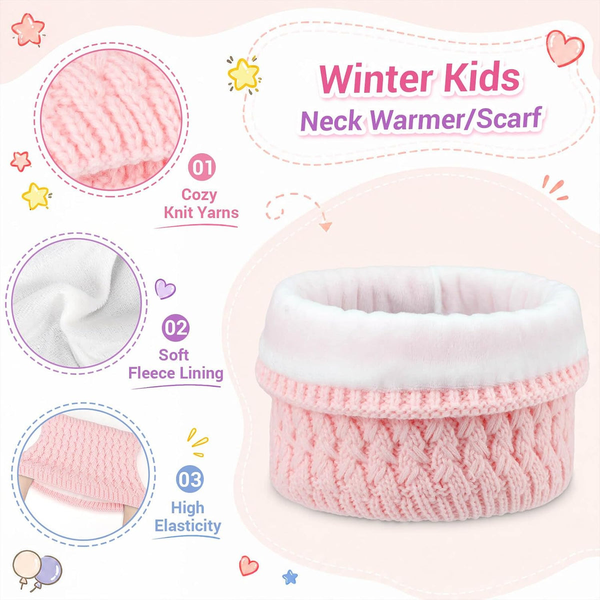 BQUBO Kids Winter Hat Gloves Scarf Set, Unisex Children Beanie Hat with Pom