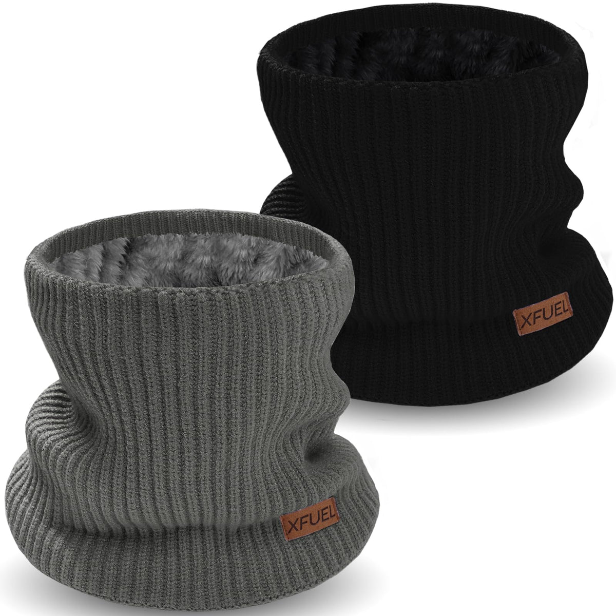 Kids Neck Warmer, 2 Pack, Knitted Winter Neck Gaiter, Fleece Lined Infinity Scarf for Boys Girls