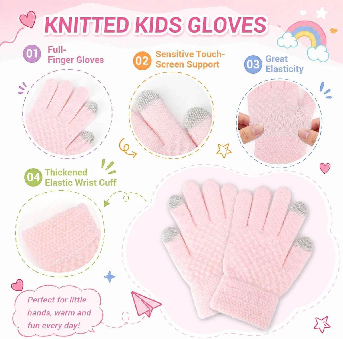 BQUBO Kids Winter Hat Gloves Scarf Set, Unisex Children Beanie Hat with Pom