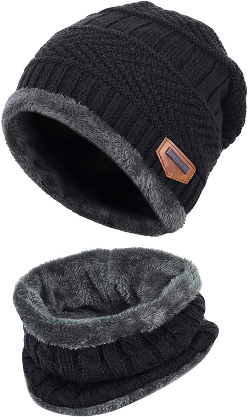 Kids Winter Beanie Scarf Set for Boys Girls Ages 5-14