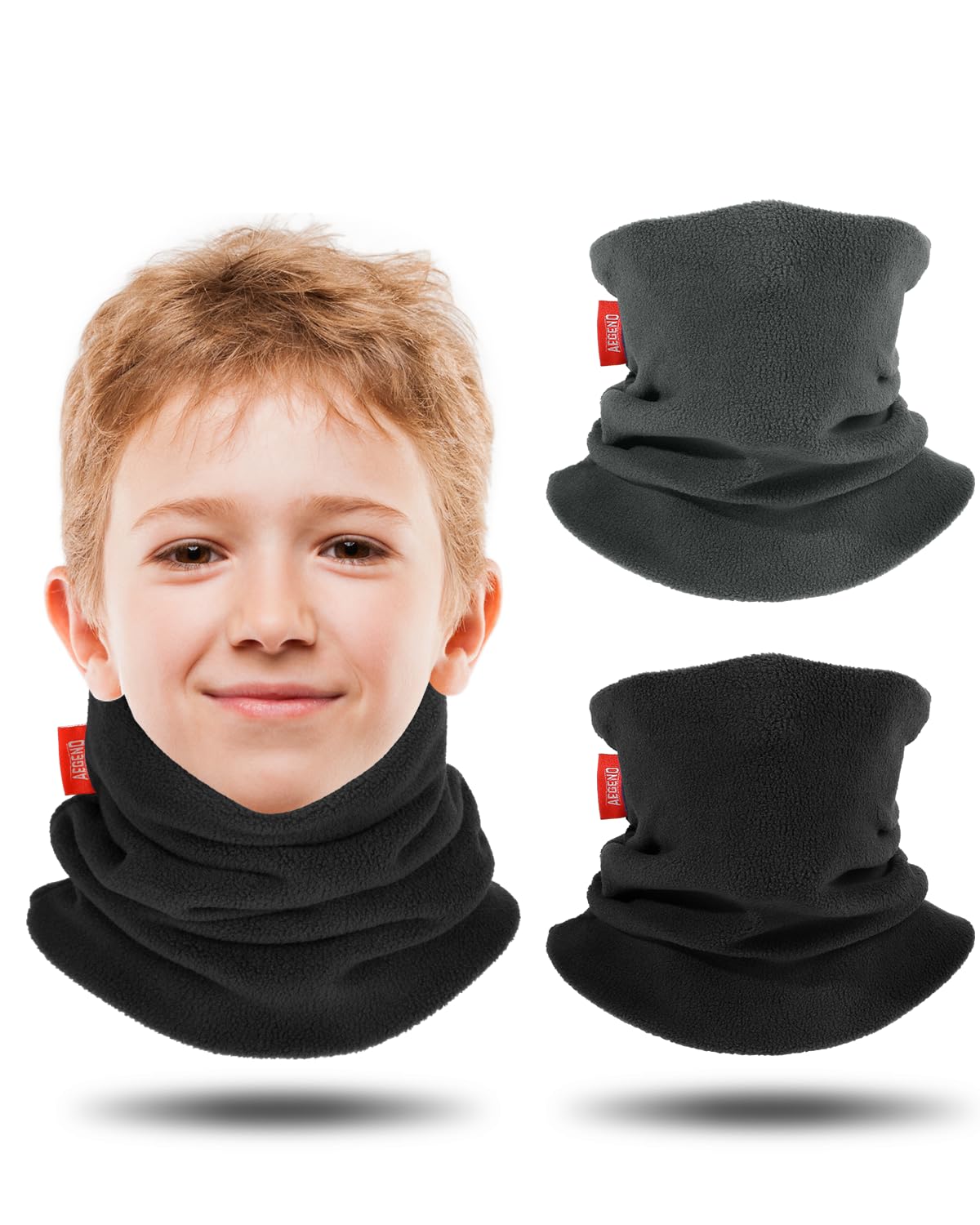 Aegend Neck Warmer for Kids 2 Pack, Double-Layer Fleece Ski Neck Gaiter for Boys Girls Youth Winter Cold Weather Scarf