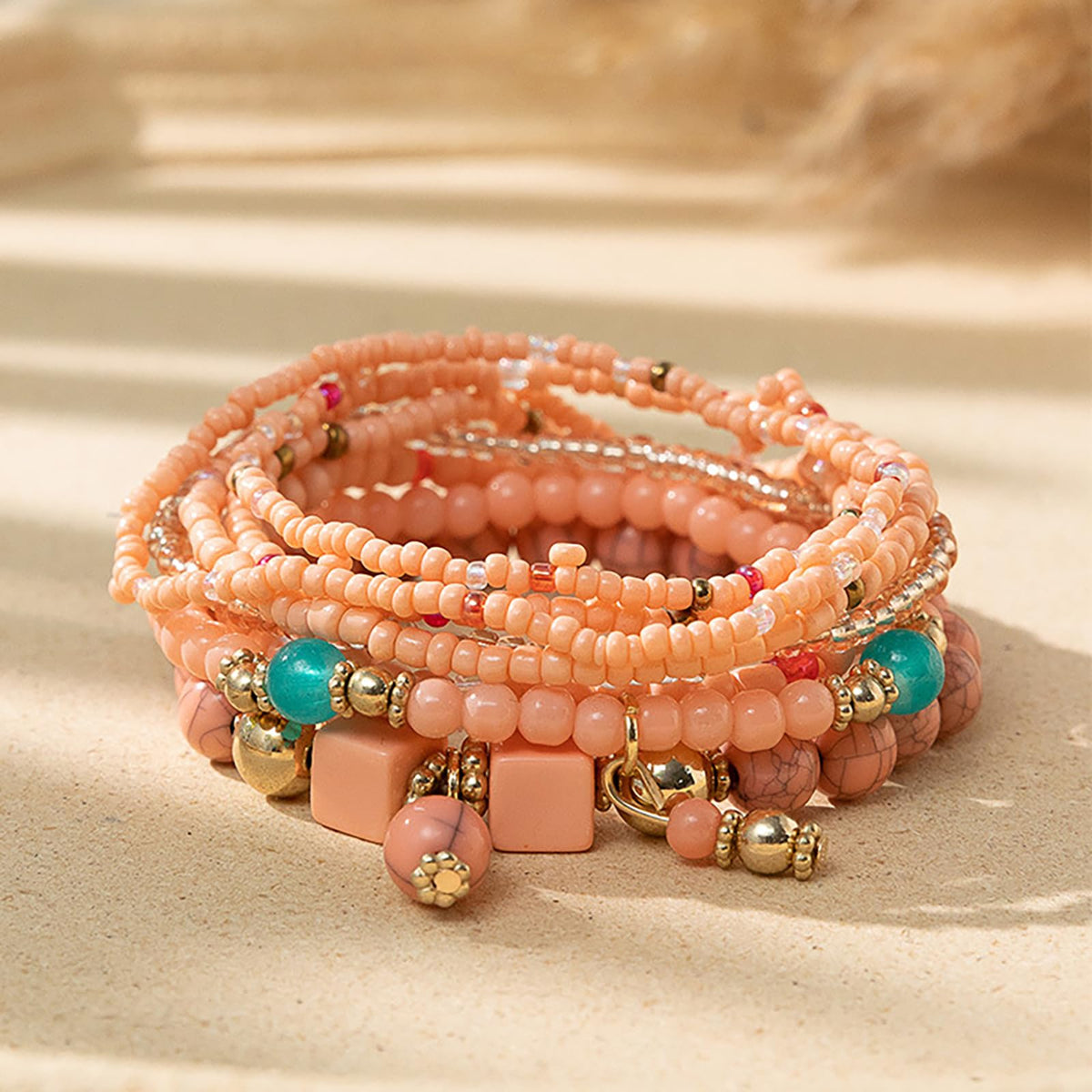 Beaded Bracelets for Women,Bohemian Stackable Style Multilayered Stretch Bracelets Friendship Jewelry Summer
