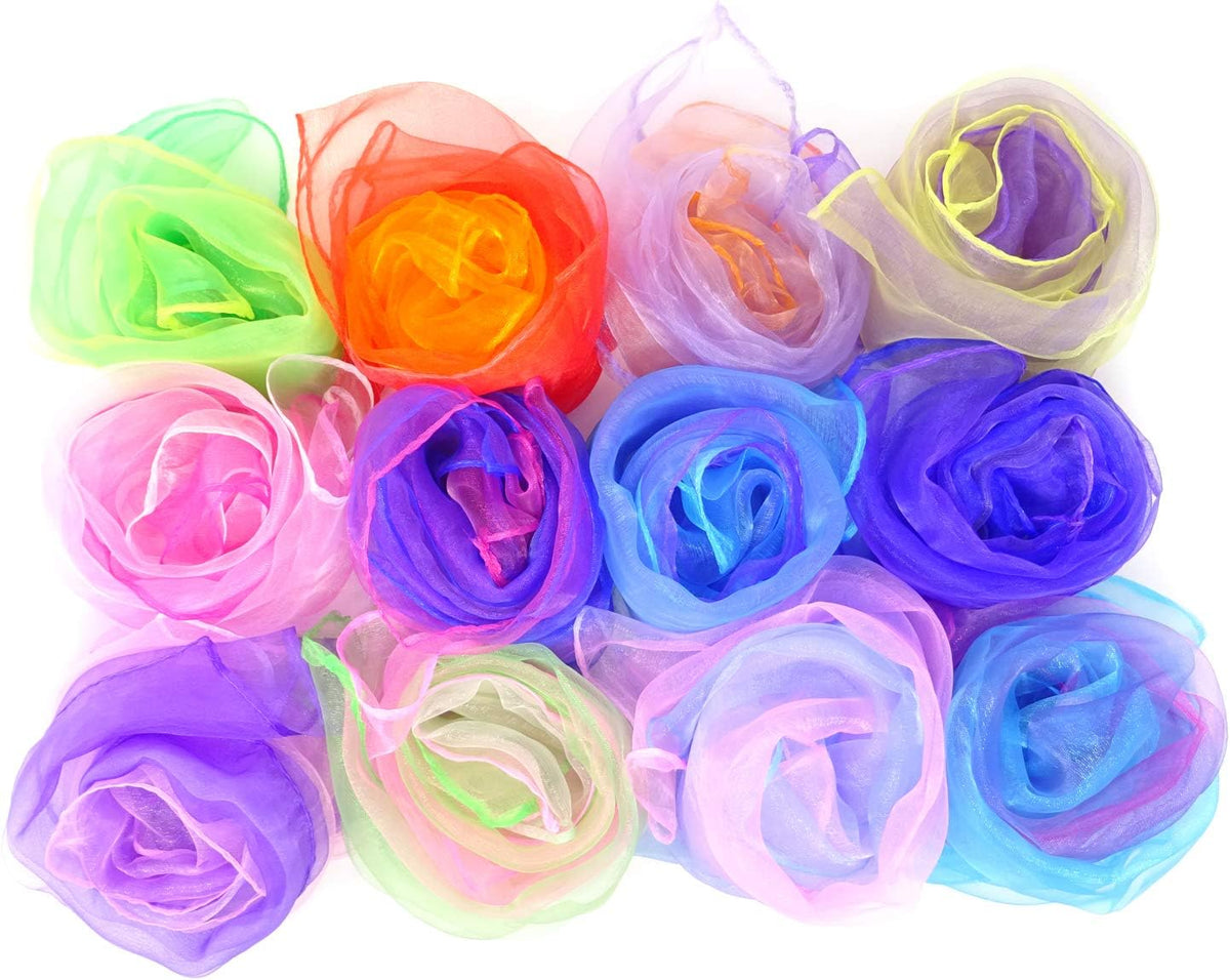 Honbay 12PCS Gradient Color Square Scarves Juggling Scarves Silk Dance Scarves Performance Props,24 x 24 Inch