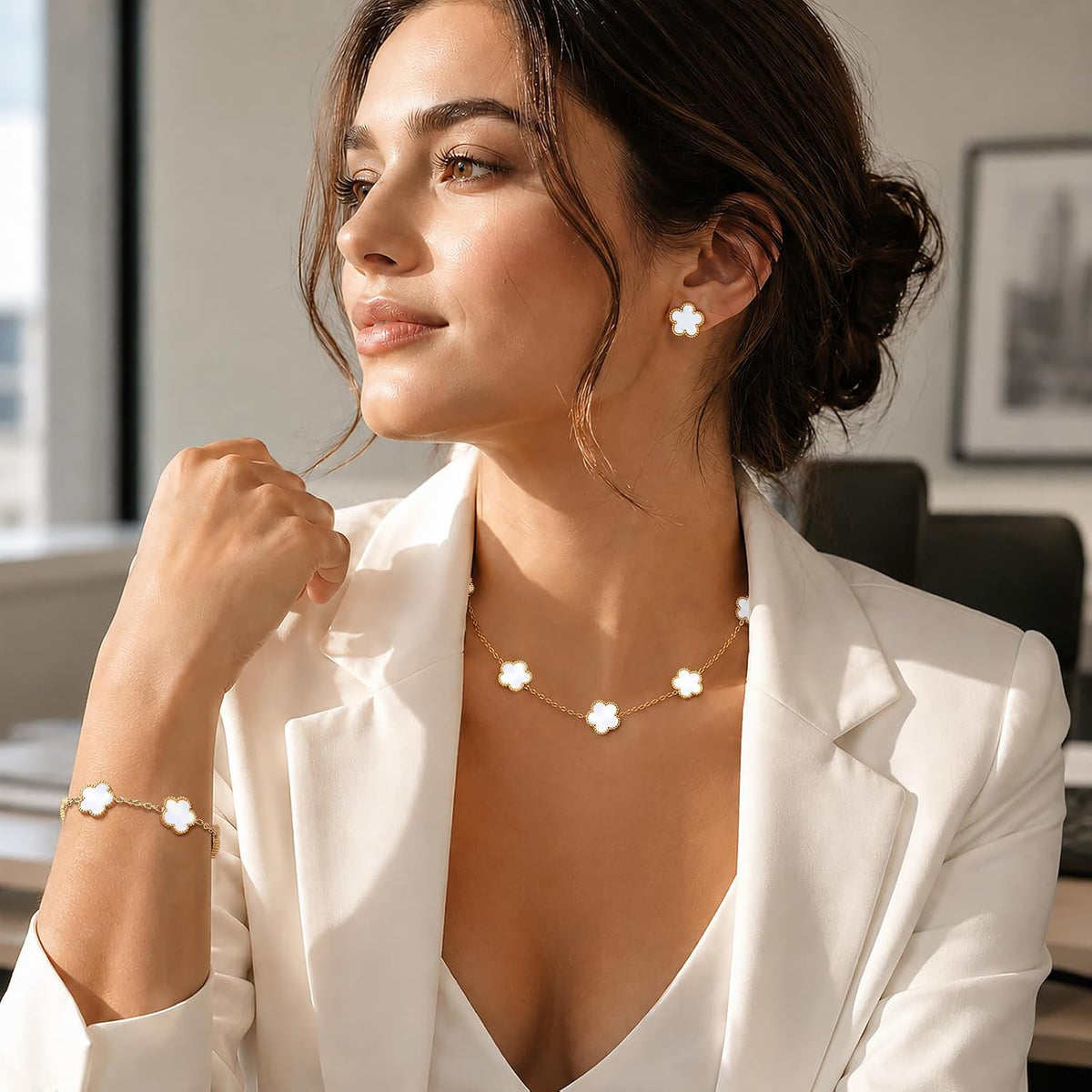Necklaces Bracelets Earring Jewelry Set - 18K Gold Plated Lucky Necklace