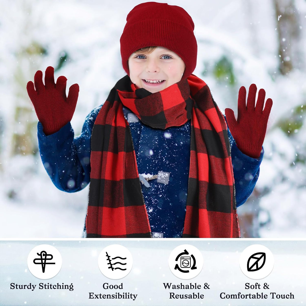 JaGely Kids Winter Hat Scarf Gloves Set