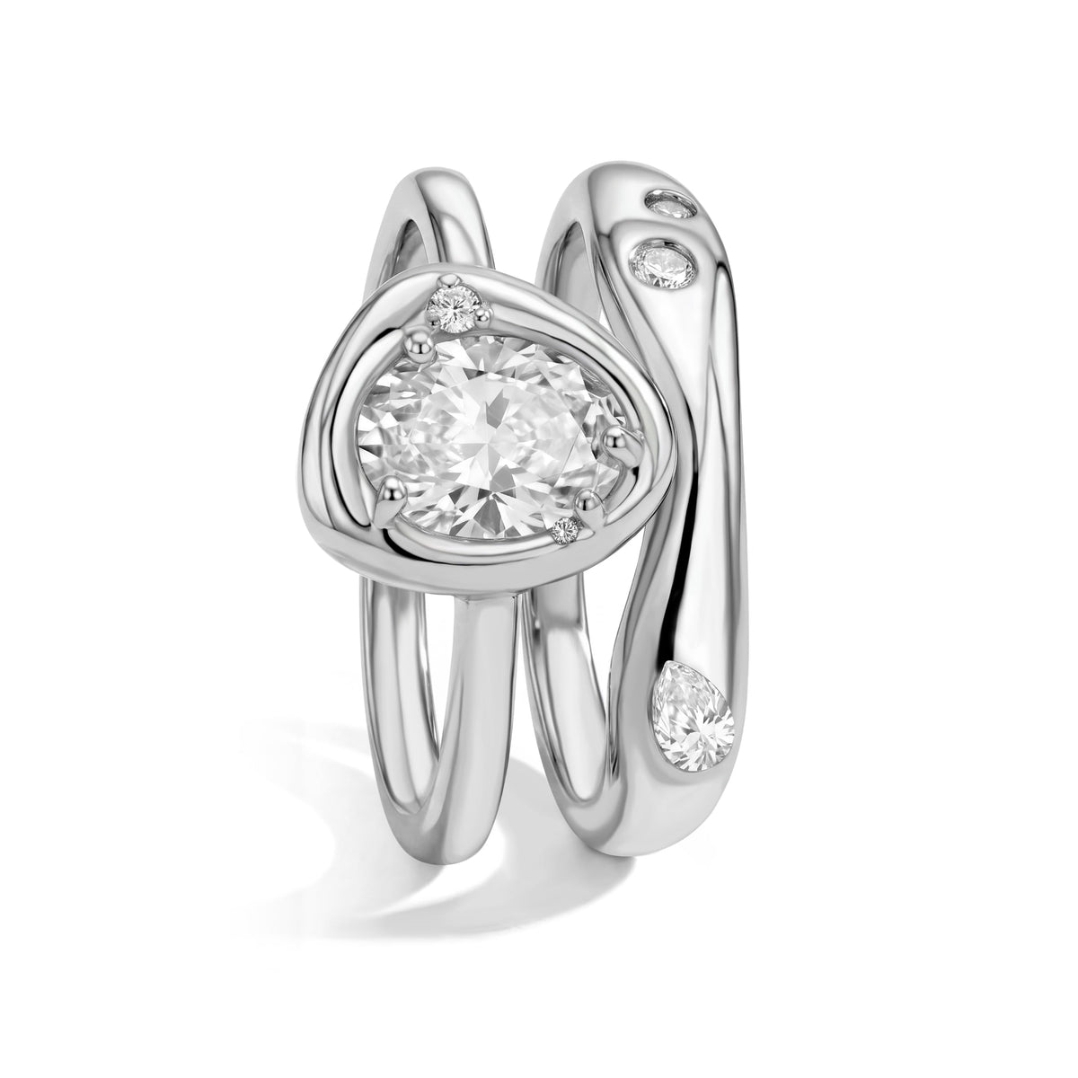 18K Gold & Silver Plated Stackable Ring Set for Women, CZ Curved Wave Stacking Bands, Statement Promise Rings for Wedding Engagement, Trendy Dainty Jewelry Gift