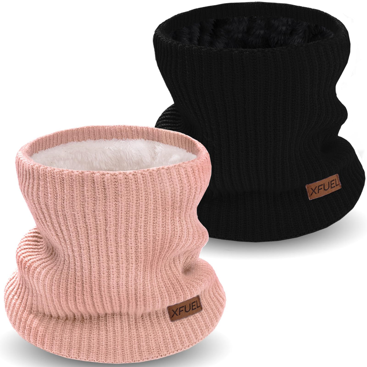 Kids Neck Warmer, 2 Pack, Knitted Winter Neck Gaiter, Fleece Lined Infinity Scarf for Boys Girls